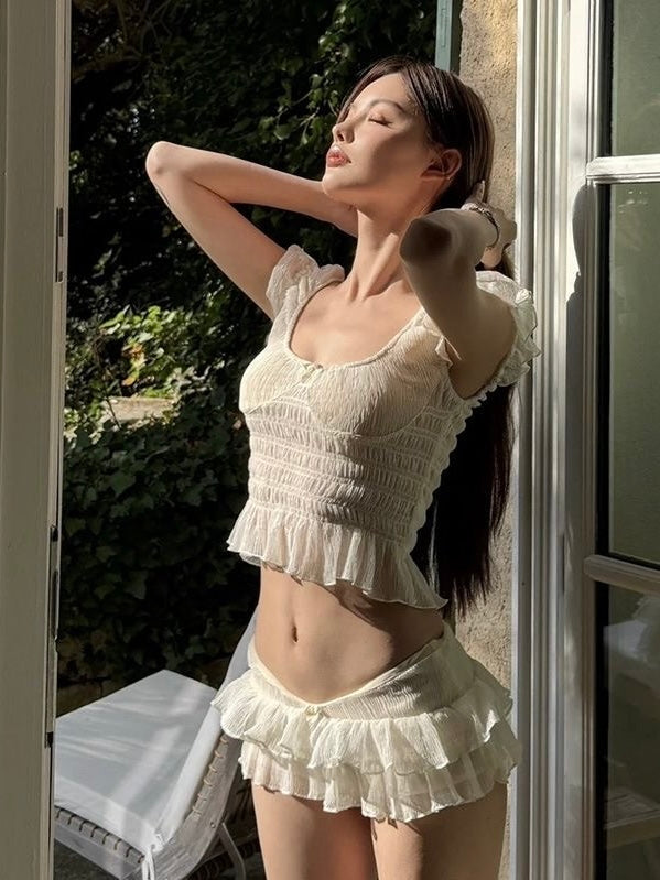 LILIA Ivory Ruffle Bikini Set with Mini Skirt