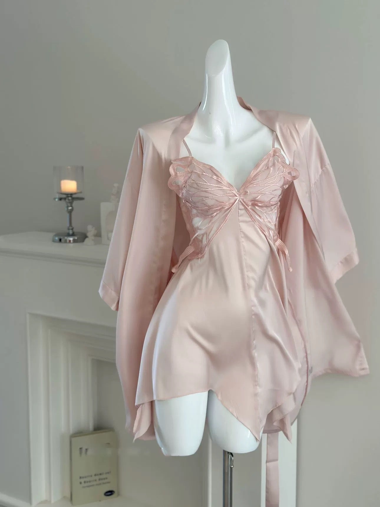 'Peony and Butterfly' - Satin Nightgown