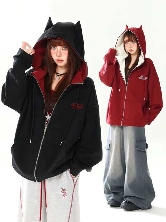 INNA Devil Ear Oversized Zip Hoodie