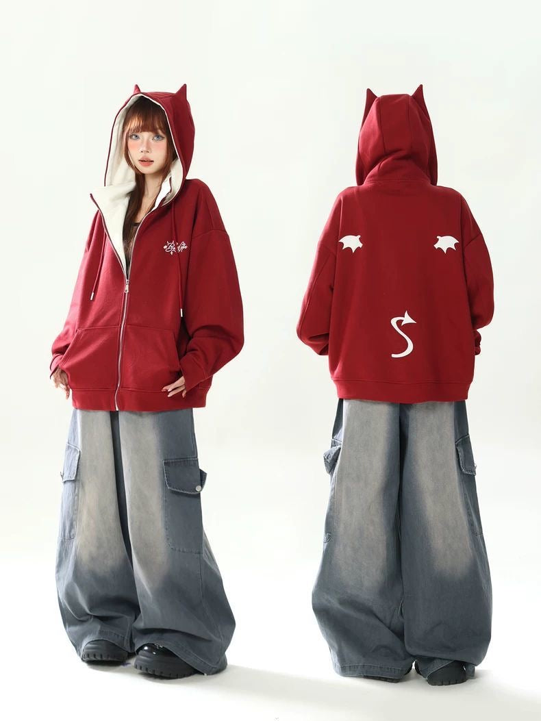 INNA Devil Ear Oversized Zip Hoodie