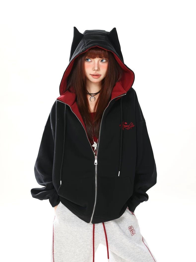 INNA Devil Ear Oversized Zip Hoodie