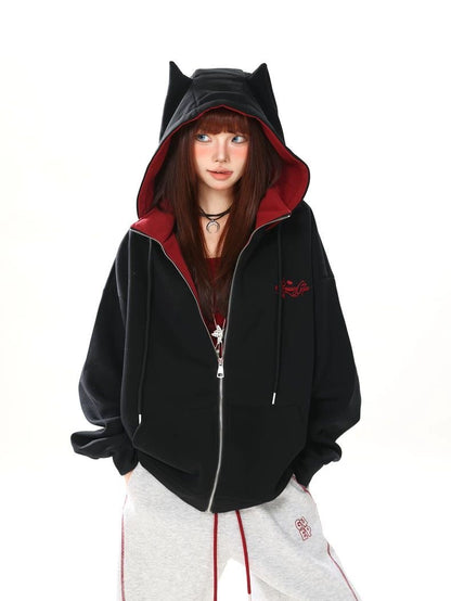 INNA Devil Ear Oversized Zip Hoodie