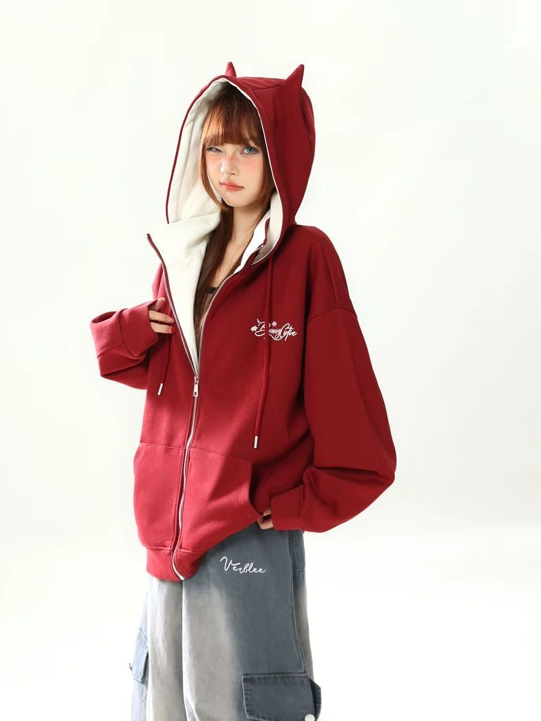 INNA Devil Ear Oversized Zip Hoodie