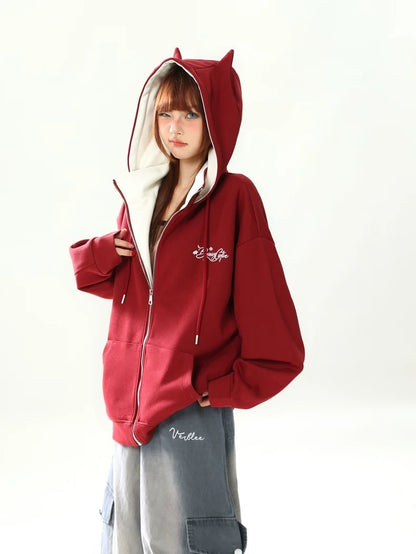 INNA Devil Ear Oversized Zip Hoodie