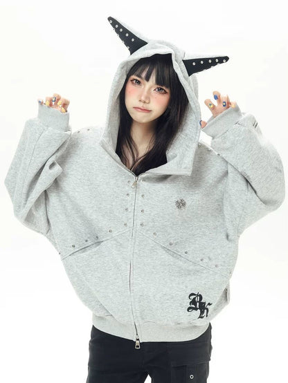 INNA Studded Horn Oversized Zip Hoodie