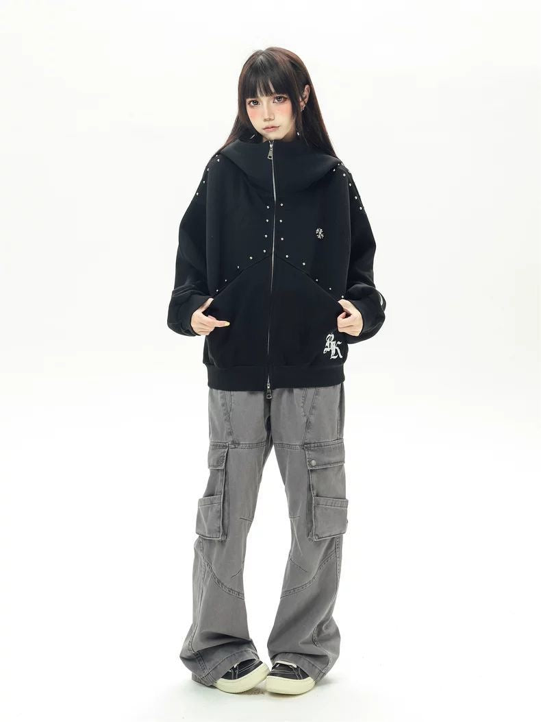 INNA Studded Horn Oversized Zip Hoodie