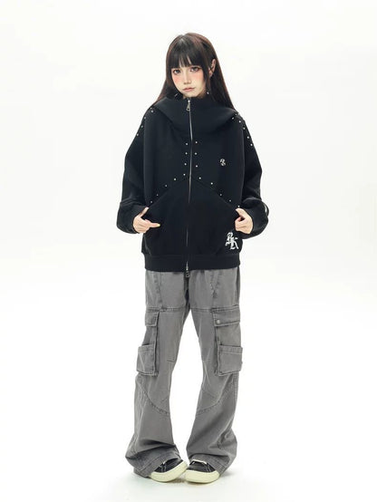 INNA Studded Horn Oversized Zip Hoodie