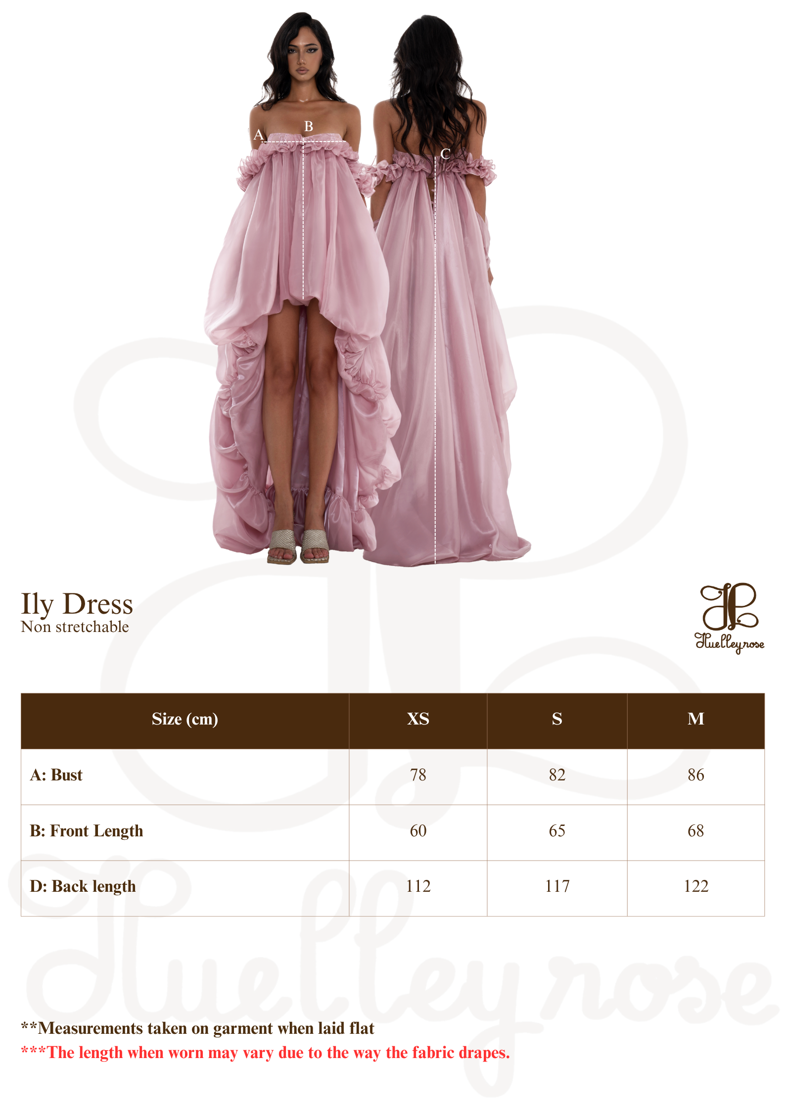 Huelleyrose Ily Dress-Pink size chart