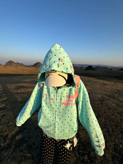 INNA Playful Polka Dot Bunny Ear Zip Hoodie