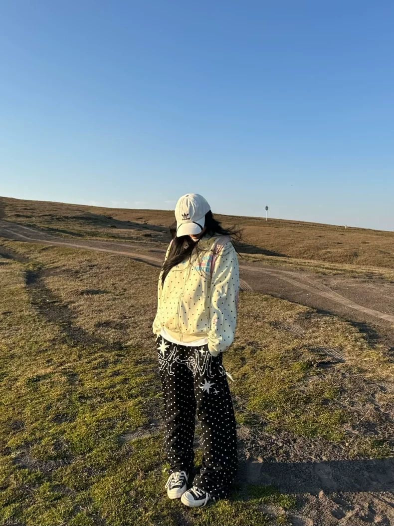 INNA Playful Polka Dot Bunny Ear Zip Hoodie