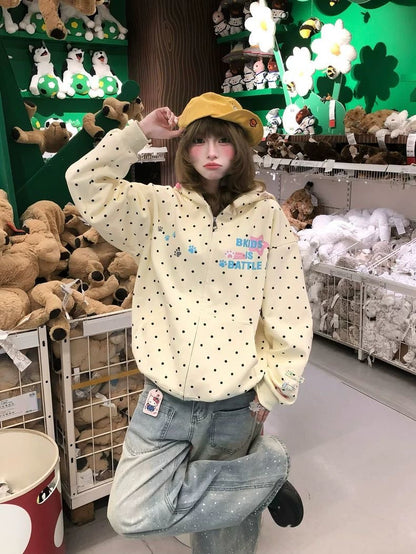 INNA Playful Polka Dot Bunny Ear Zip Hoodie