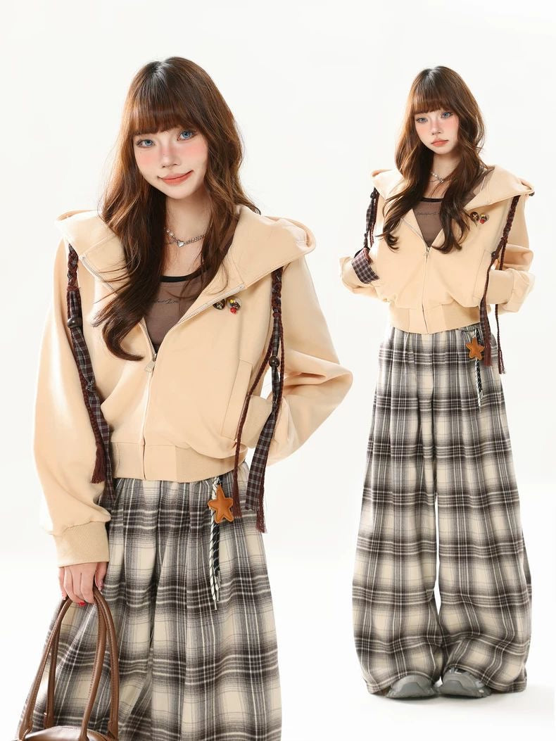 INNA Sailor Collar Cropped Zip Hoodie