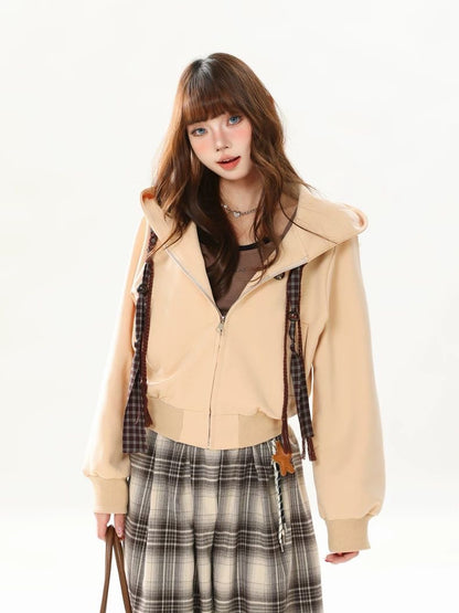 INNA Sailor Collar Cropped Zip Hoodie