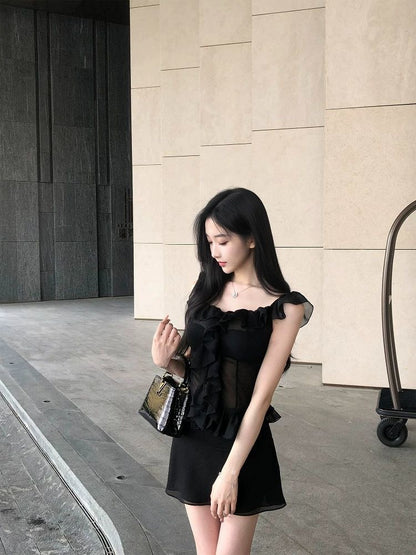 Sheer Ruffle Two-Piece Set