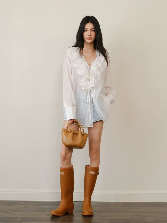 Light Gauze Tie Blouse