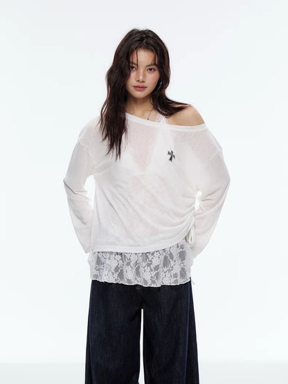 Off-Shoulder Layered Mesh Tee
