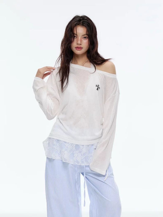 Off-Shoulder Layered Mesh Tee