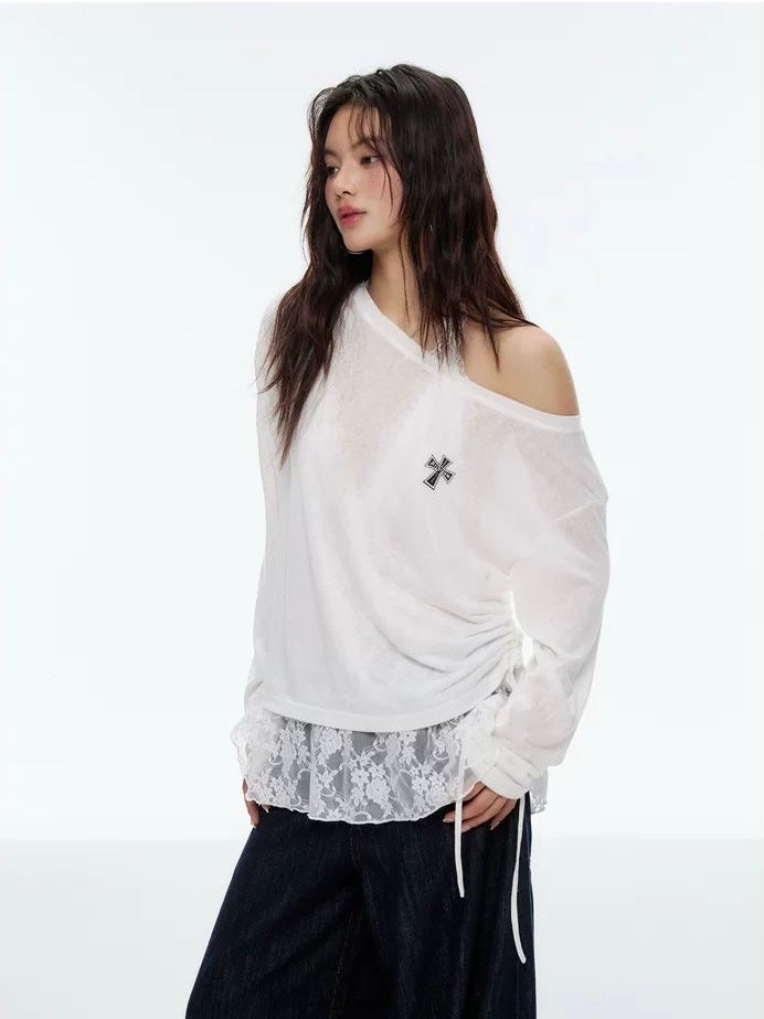 Off-Shoulder Layered Mesh Tee