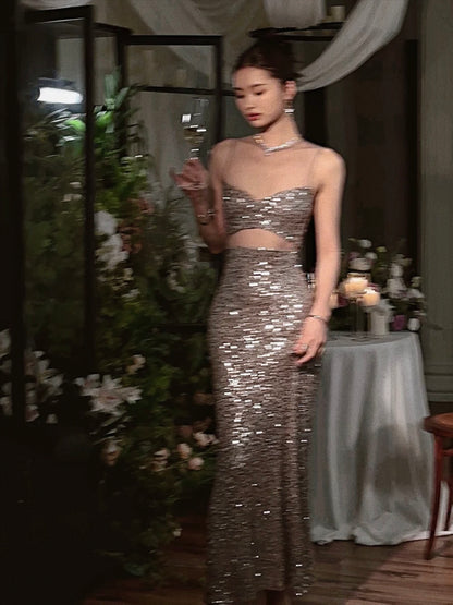 Silver Sequined Cutout Dress