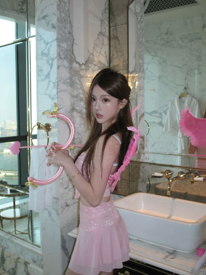 Pink Lace Cupid Mini Dress with Accessories