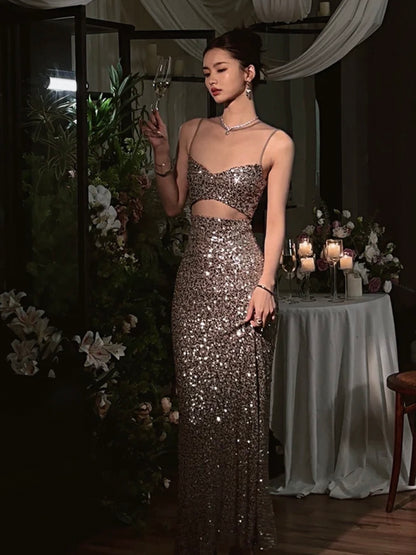 Silver Sequined Cutout Dress