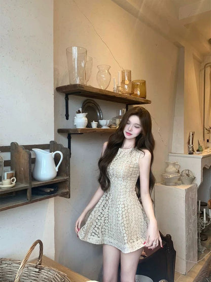 Sleeveless Floral Lace Mini Dress