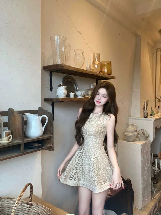 Sleeveless Floral Lace Mini Dress