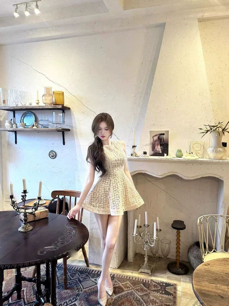 Sleeveless Floral Lace Mini Dress