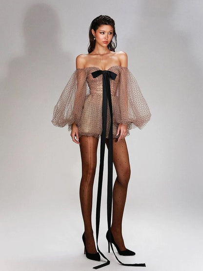 Sheer Polka Dot Bow Dress