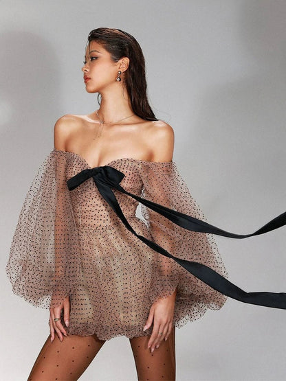 Sheer Polka Dot Bow Dress