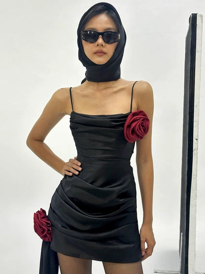 Dark Roses in Snow - Rose Ribbon Dress