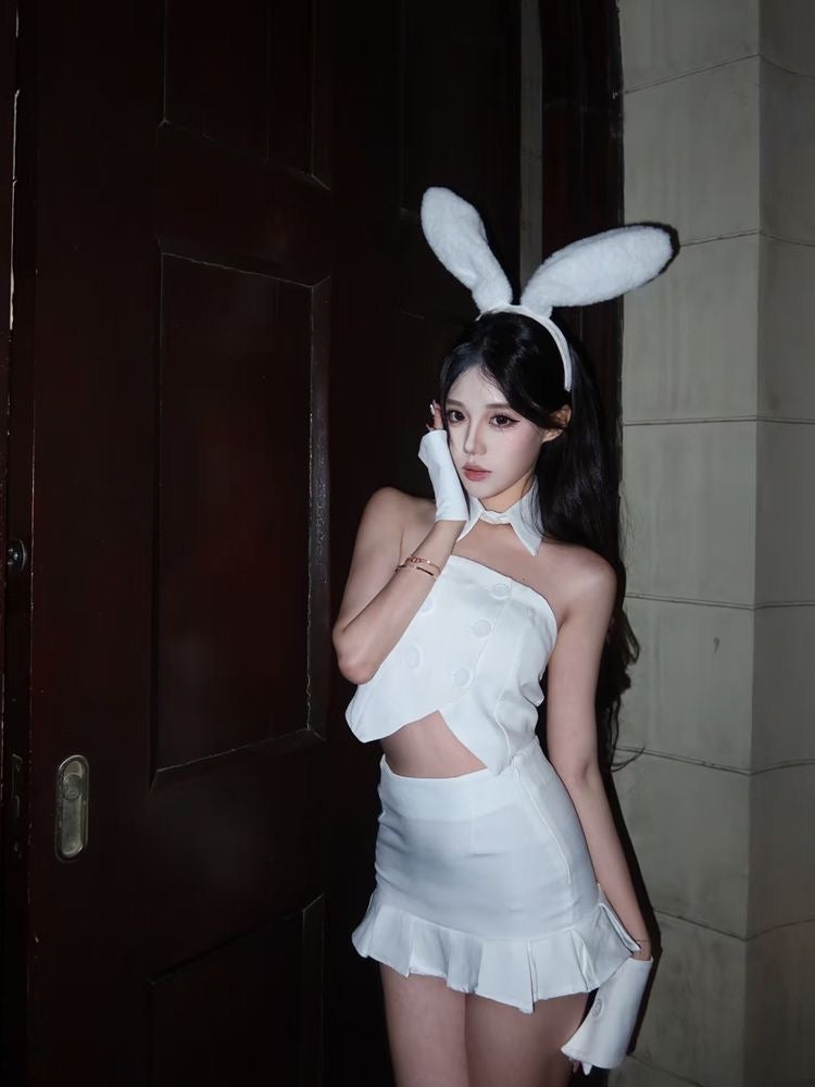 White Bunny Girl Halloween Costume Set with Accessories