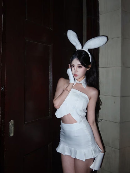 White Bunny Girl Halloween Costume Set with Accessories