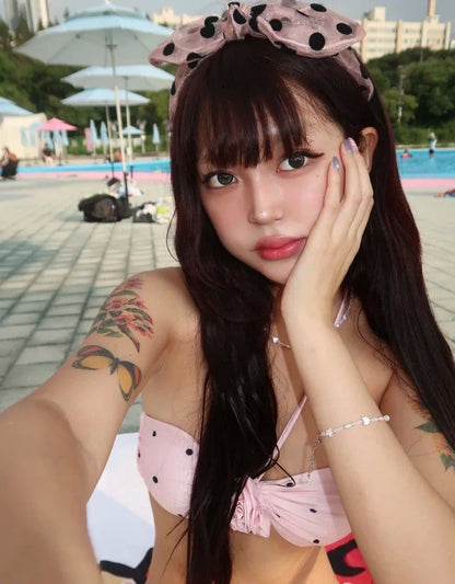 Pink Polka Rosette Bikini Set