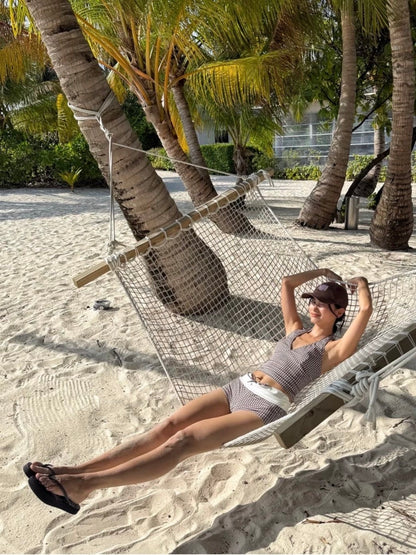 Brown Gingham Halter Bikini Set