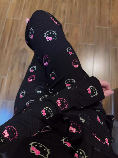 Lace Black Hello Kitty Pajama Set With Bra Pads