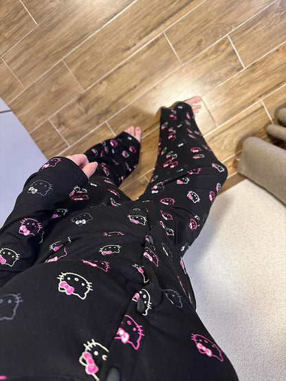 Lace Black Hello Kitty Pajama Set With Bra Pads
