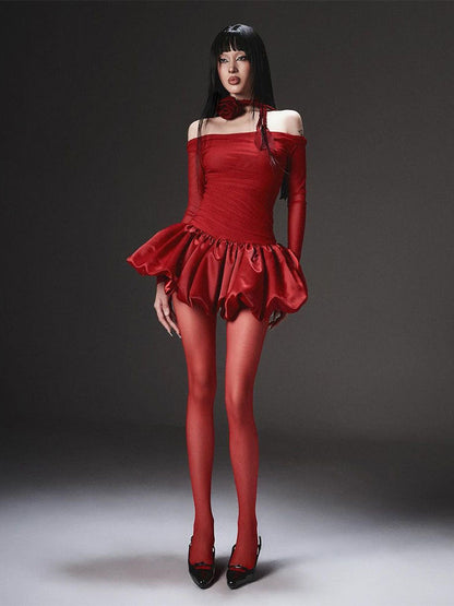 Velvet Scarlet Puff Dress