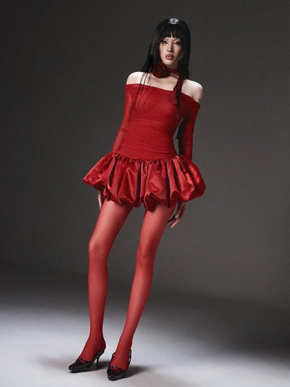 Velvet Scarlet Puff Dress