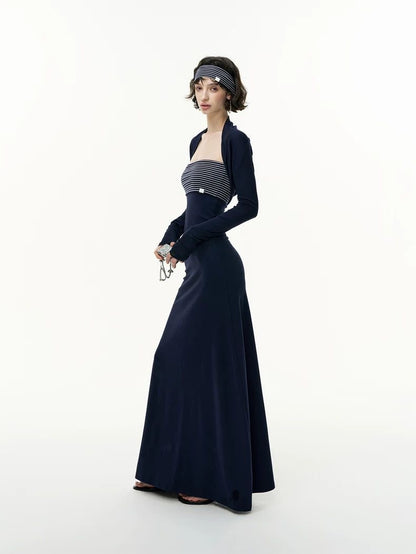 Navy Striped Two-Piece Maxi Dress
