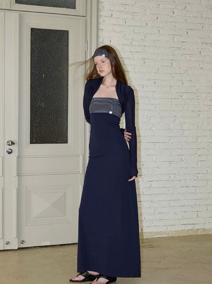 Navy Striped Two-Piece Maxi Dress