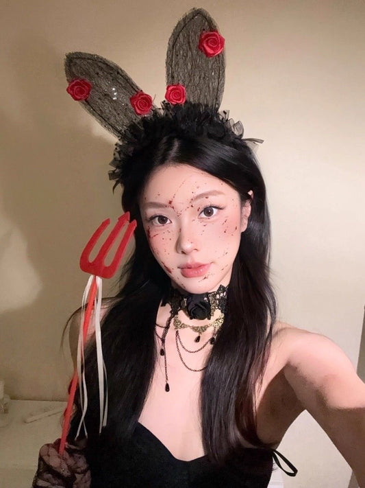 Gothic Rose Bunny Ear Halloween Headband