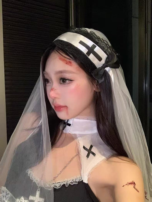 Gothic Nun Veil Halloween Headpiece Set