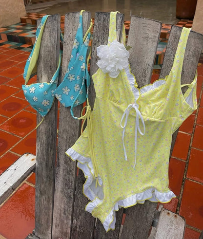 Lemon Bloom Ruffled One-Piece Swimsuit