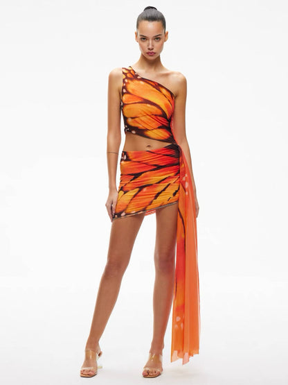 Tropical Butterfly Halter Cut-Out Dress
