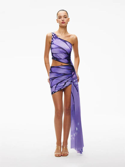 Tropical Butterfly Halter Cut-Out Dress