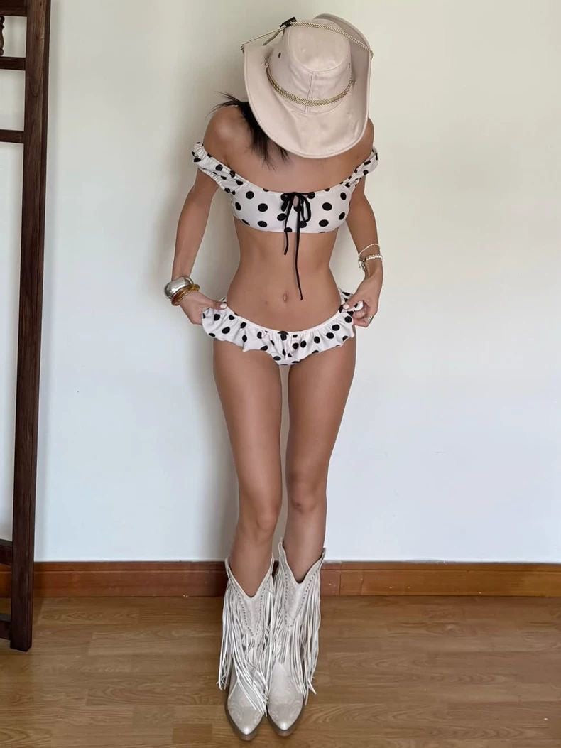 Midnight Polka Off-Shoulder Bikini Set