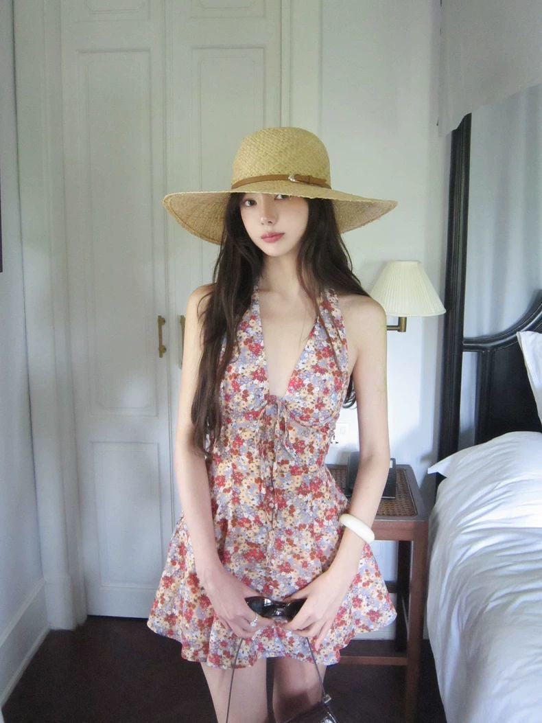 Floral Halter Backless Summer Dress