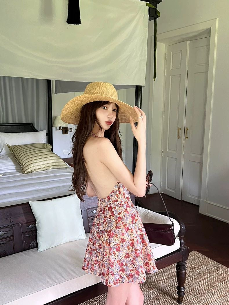 Floral Halter Backless Summer Dress
