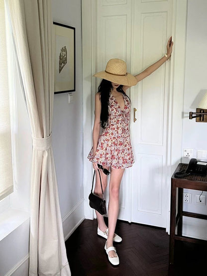 Floral Halter Backless Summer Dress